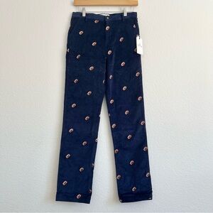 Classic Prep Navy Corduroy Pants with Football Motif